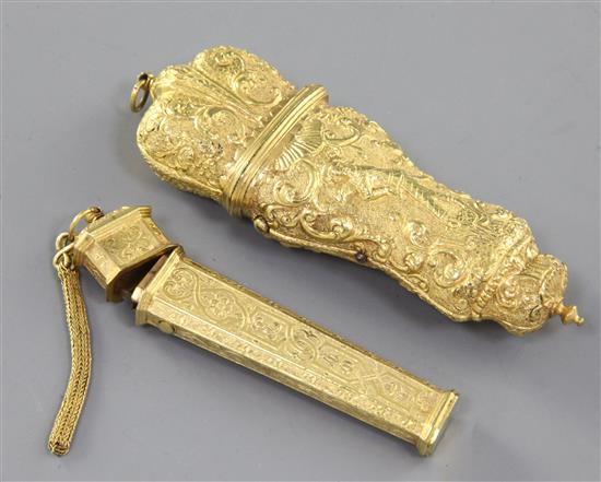 A late 18th century German ormolu etui, 4in. and 3.25in.